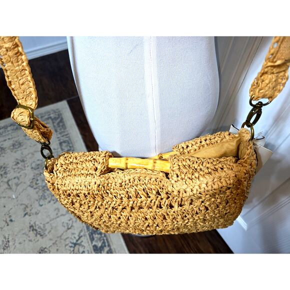 Rattan Bag for Women Straw Hand Woven With Bamboo Handles Handbag Beach - Picture 2 of 9